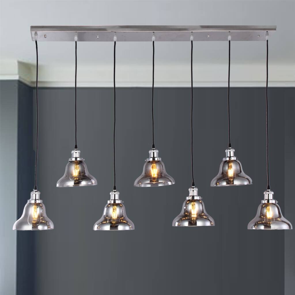 Jaslil Chrome 7-light Chandelier with 8-inch Smokey Glass Shades includes Edison Bulbs