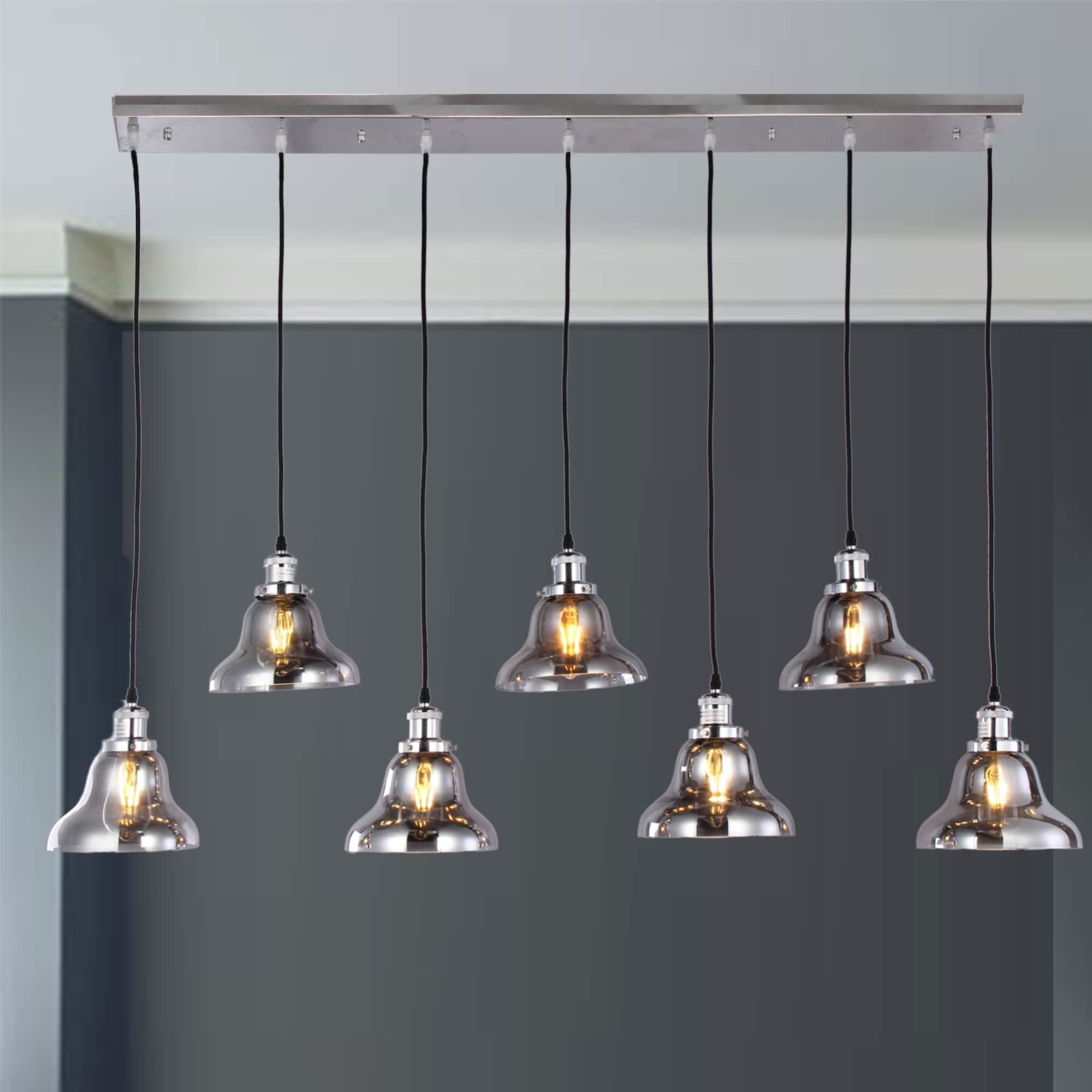 Warehouse of Tiffany Jaslil Chrome 7-light Chandelier with 8-inch Smokey Glass Shades includes Edison Bulbs