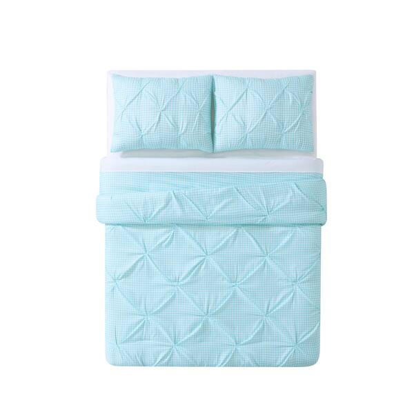 Shop My World Gingham Printed Pleat 3 Piece Comforter Set Free