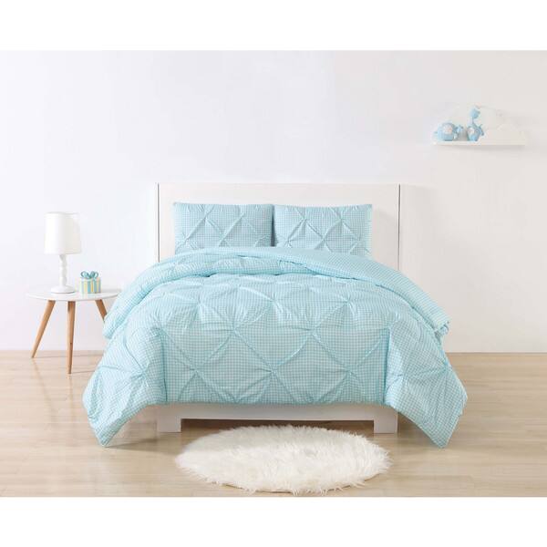 Shop My World Gingham Printed Pleat 3 Piece Comforter Set Free