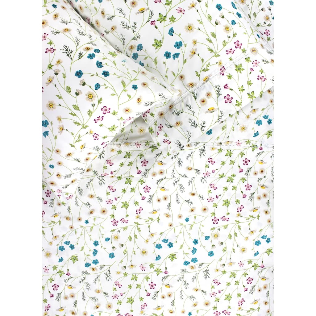 Printed Design Cotton Collection 400 Thread Count Wildflower Bed Sheet Set