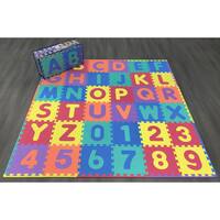 Ottomanson Alphabet&Numbers Multipurpose Interlocking Puzzle Play Mats - MultiColor - 12" x 12"