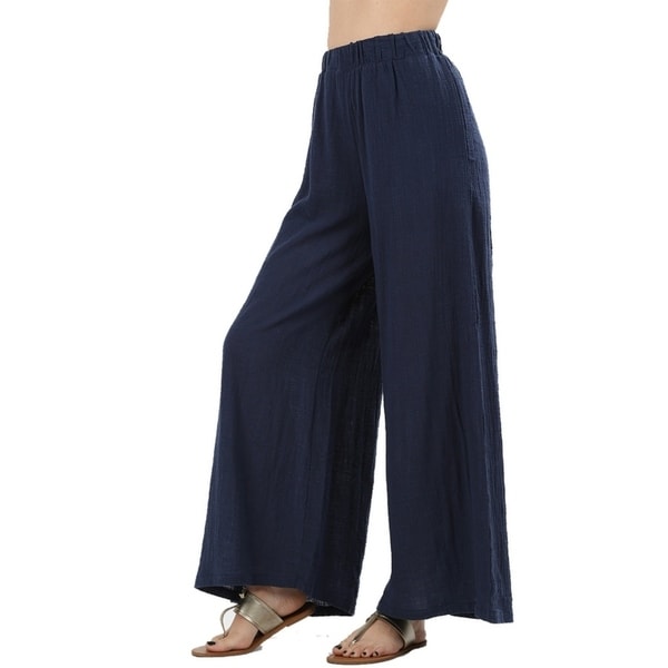 Shop JED Women's Cotton Elastic Waist Wide Leg Gauze Pants - Free ...