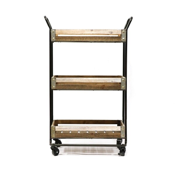 WOOD METAL SERVING CART