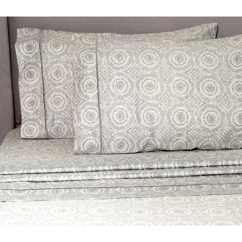 Printed Design Cotton Collection 400 TC Grey Medallion Sheet Set