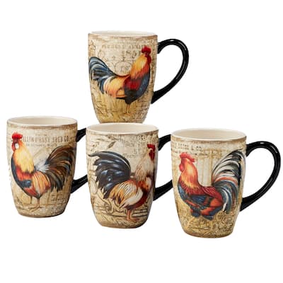 Certified International Gilded Rooster 20-ounce Mugs (Set of 4)