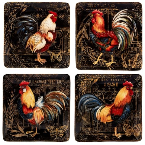 Certified International Gilded Rooster Canape Plates (Set of 4)