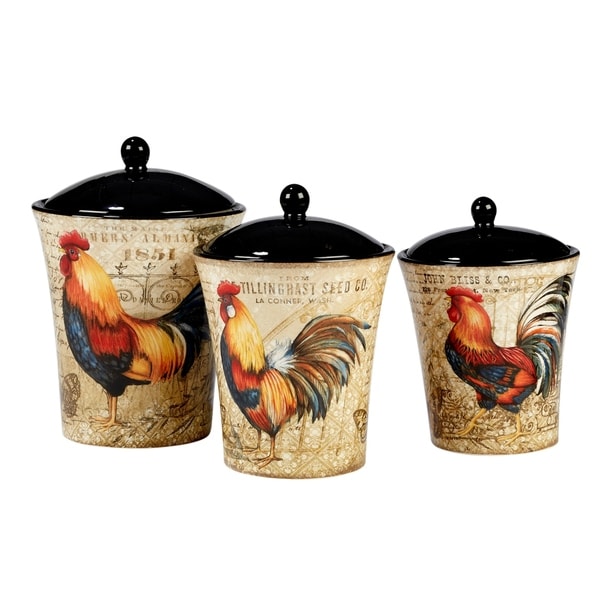 Certified International 26785 Homestead Rooster 3 pc Canister Set Servware Serving Acessories Multicolred 