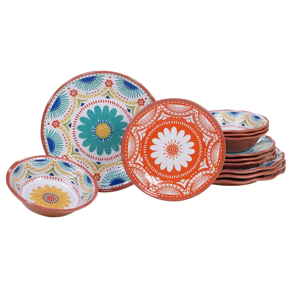 Spice by Tia Mowry Floral Cinnamon Twist 12 Piece Melamine Dinnerware Set  in Assorted Colors