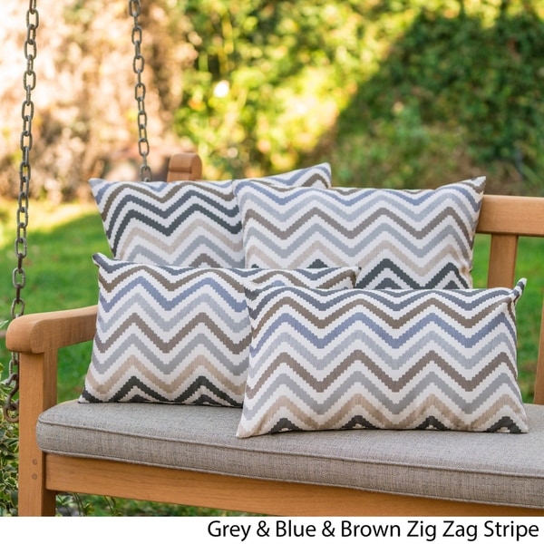 Grey Brown Zig Zag Stripe Christopher Knight Home Kimpton Outdoor Water Resistant Square Pillow Blue