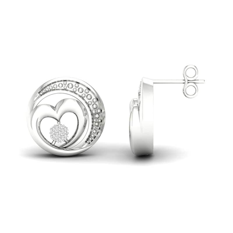 De Couer S925 Sterling Silver 1/20ct TDW Diamond Heart in Swirled Circle Stud Earrings