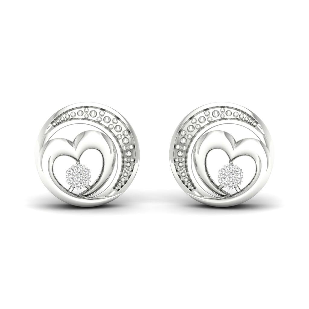 De Couer S925 Sterling Silver 1/20ct TDW Diamond Heart in Swirled Circle Stud Earrings