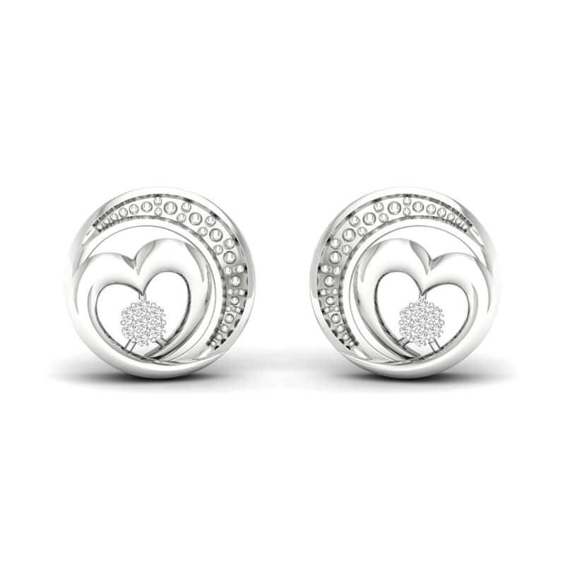 De Couer S925 Sterling Silver 1/20ct TDW Diamond Heart in Swirled Circle Stud Earrings