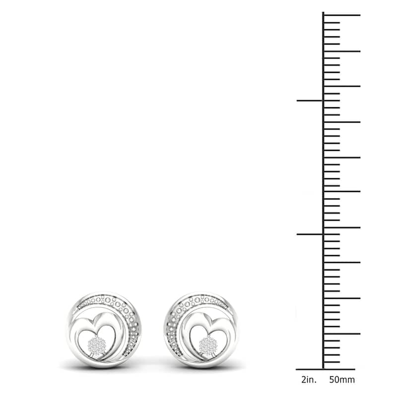 De Couer S925 Sterling Silver 1/20ct TDW Diamond Heart in Swirled Circle Stud Earrings