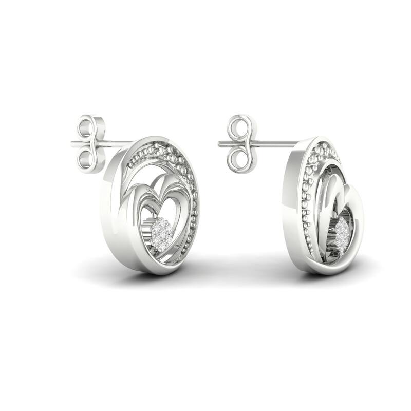 De Couer S925 Sterling Silver 1/20ct TDW Diamond Heart in Swirled Circle Stud Earrings