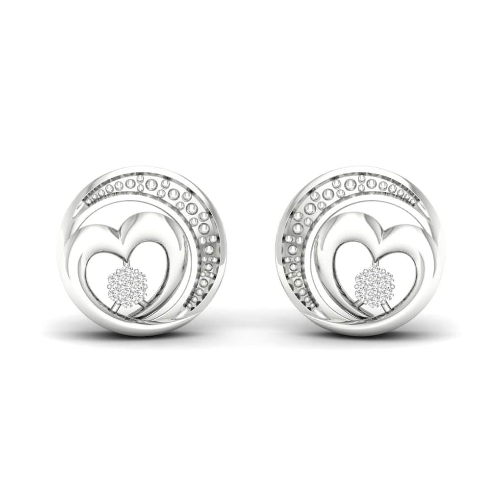 1/20ct TDW Diamond Heart in Swirled Circle Stud Earrings Earrings in Silver for Women - White