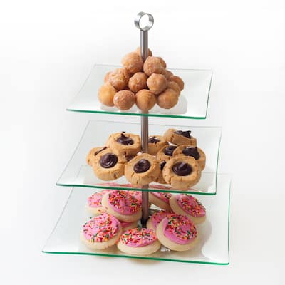Chef Buddy Three Tier Square Glass Buffet and Dessert Stand