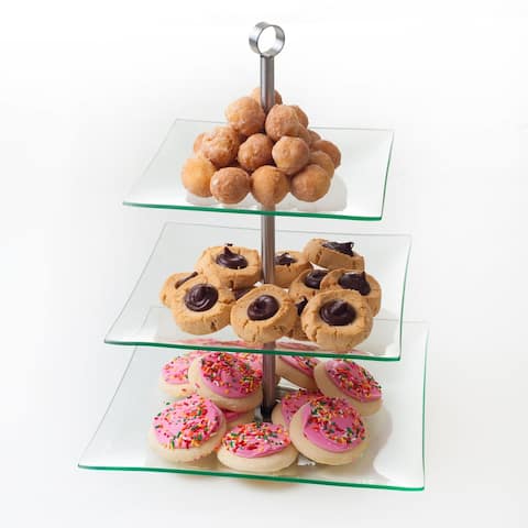 Chef Buddy Three Tier Square Glass Buffet and Dessert Stand