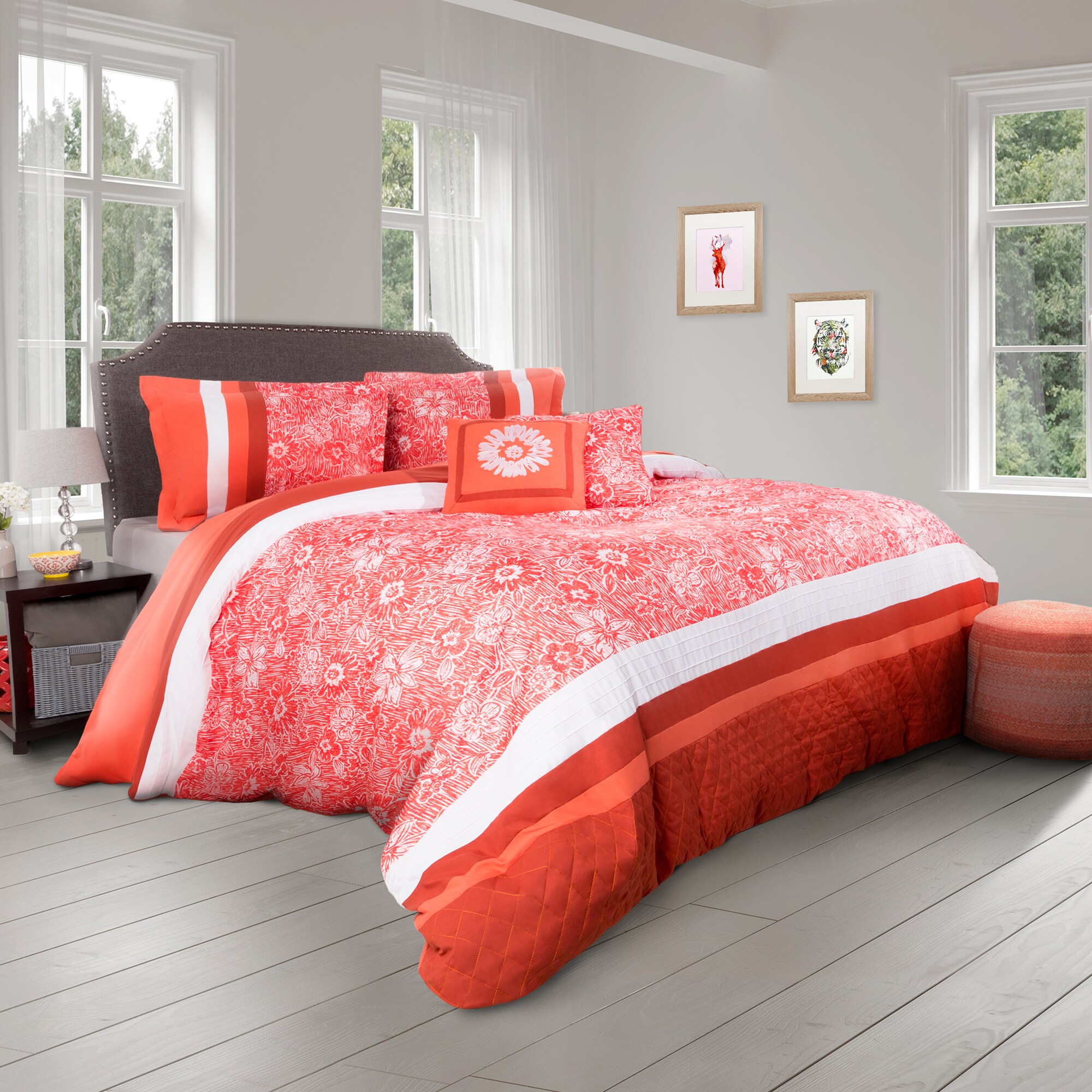 Shop Orange Floral 5 Piece Comforter Set On Sale Free Shipping
