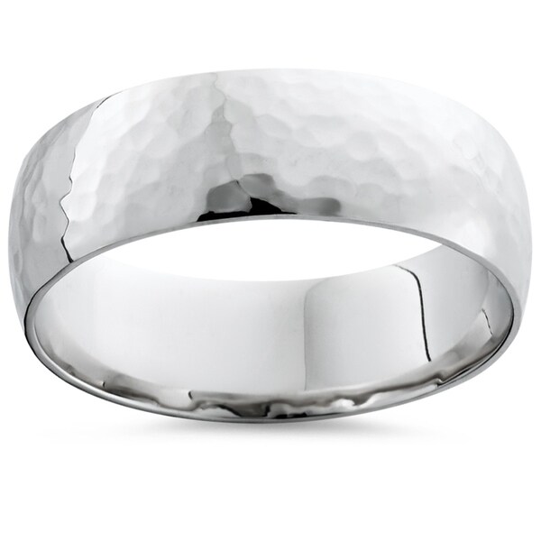 Bliss 10k White Gold Mens Hammered High Polished 7mm Ring Wedding Bliss 10k White Gold Mens Hammered High Polished 7mm Ring Wedding Band