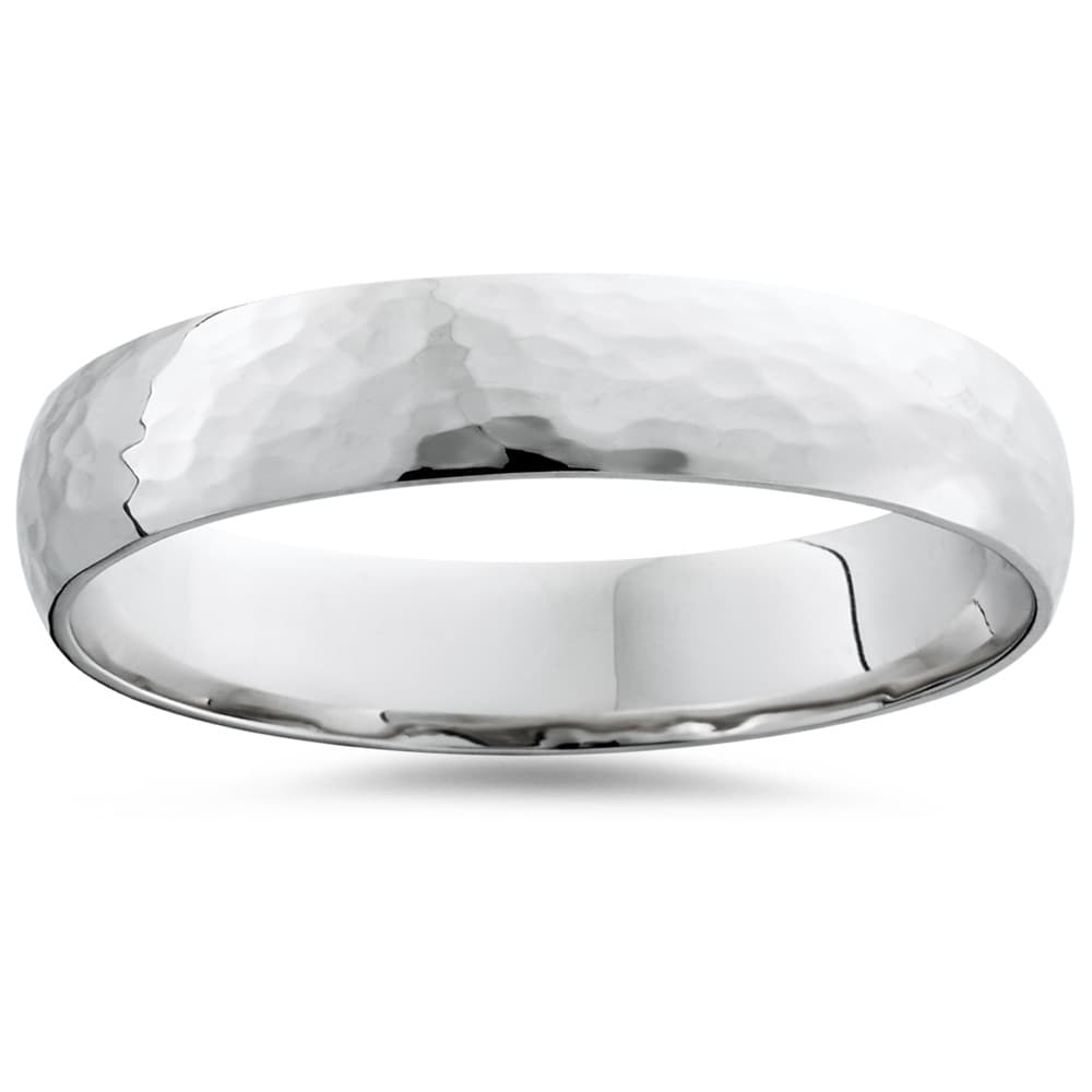 Bliss Diamond 10k White Gold Mens Hammered High Polished 5mm Ring Wedding Band