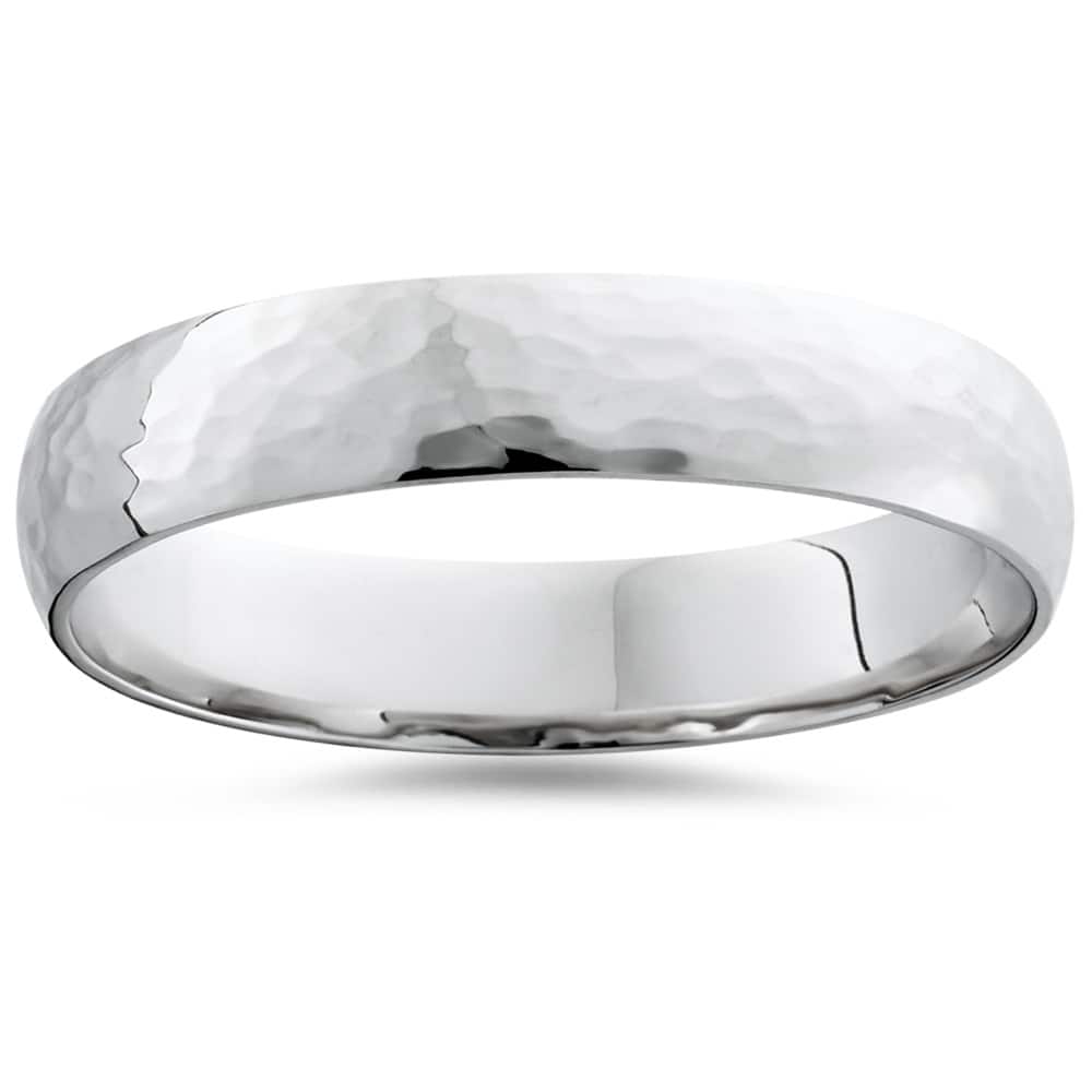 Pompeii3 10k White Gold Mens Hammered High Polished 5mm Ring Wedding Band