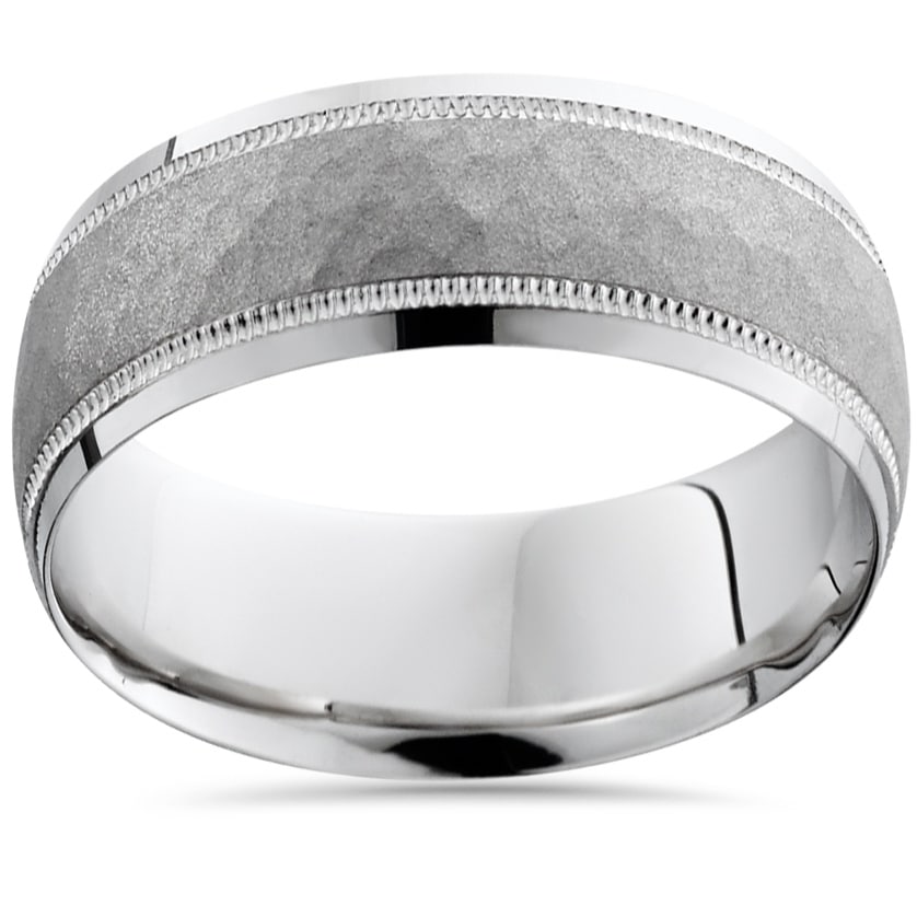 Bliss Diamond 10k White Gold Mens Brushed Hammered 8MM Ring Wedding Band Comfort Fit