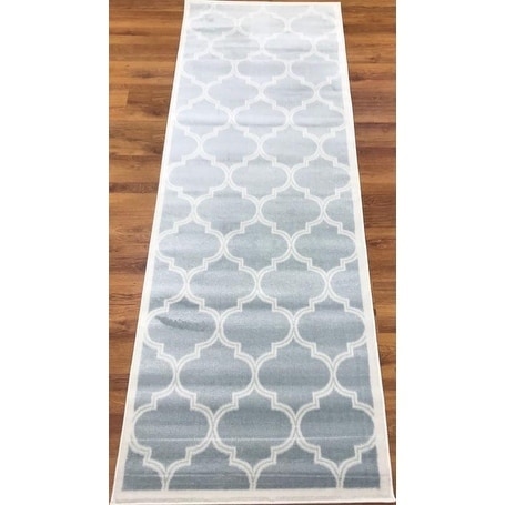 Antep Rugs Zeugma Collection 291 Trellis Runner Rug Light Blue Cream - 2'7