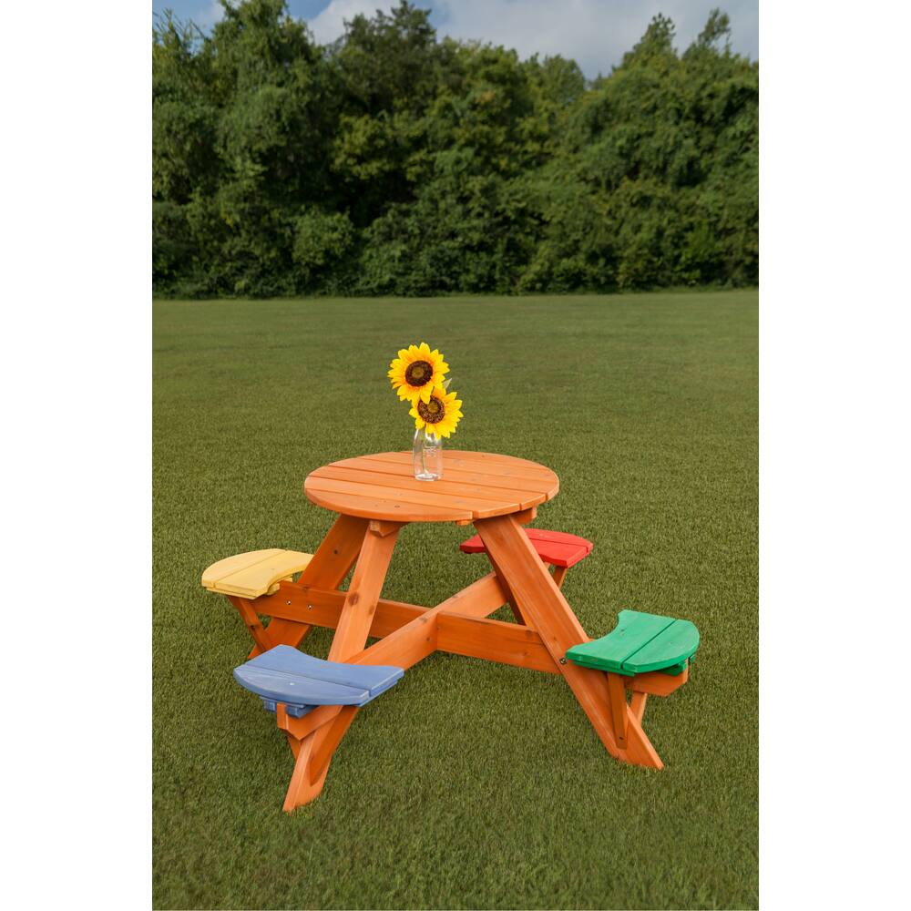 Shop Kids Round Wooden Picnic Table Multicolor Seats On Sale