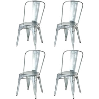 Metal Industrial Style Cafe Side Chair, Galvanized Silver (Set of 4 ...