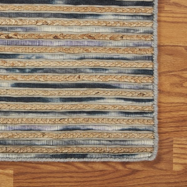 slide 3 of 9, LR Home Topanga Striped Wool and Jute Indoor Area Rug (5'x8') - 5' x 7'9" 5' x 7'9" - Dark Grey