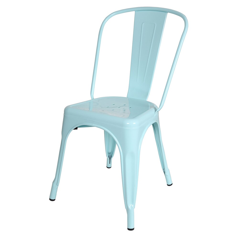 Metal Industrial Style Cafe Side Chair, Light Blue