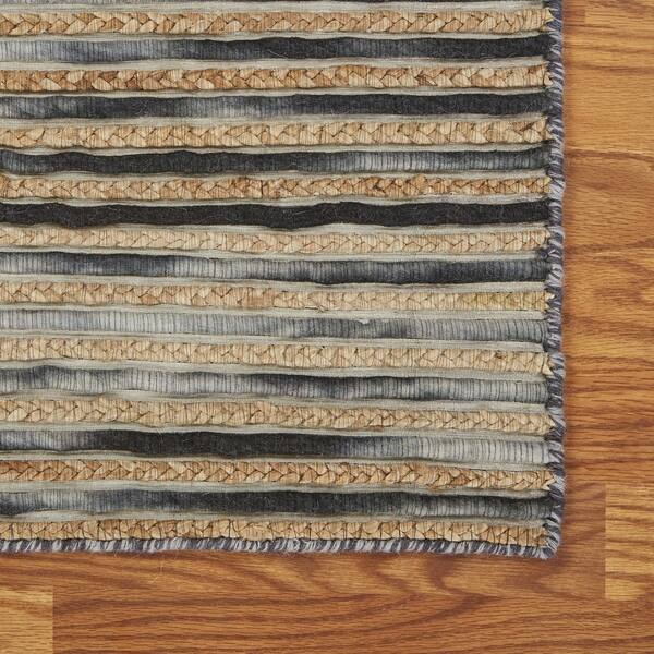 slide 3 of 9, LR Home Topanga Striped Wool and Jute Indoor Area Rug (9'x12') - 9' x 12' 9' x 12' - Charcoal