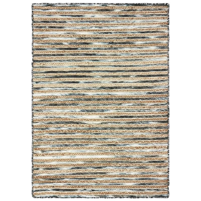 Sevita Striped Wool and Jute Indoor Area Rug (5'x8') - 5' x 7'9" - 5' x 7'9"