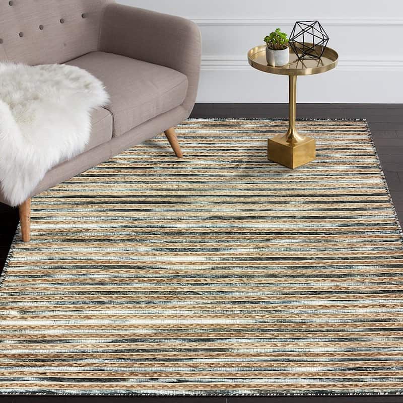 Sevita Striped Wool and Jute Indoor Area Rug (5'x8') - 5' x 7'9" - 5' x 7'9"