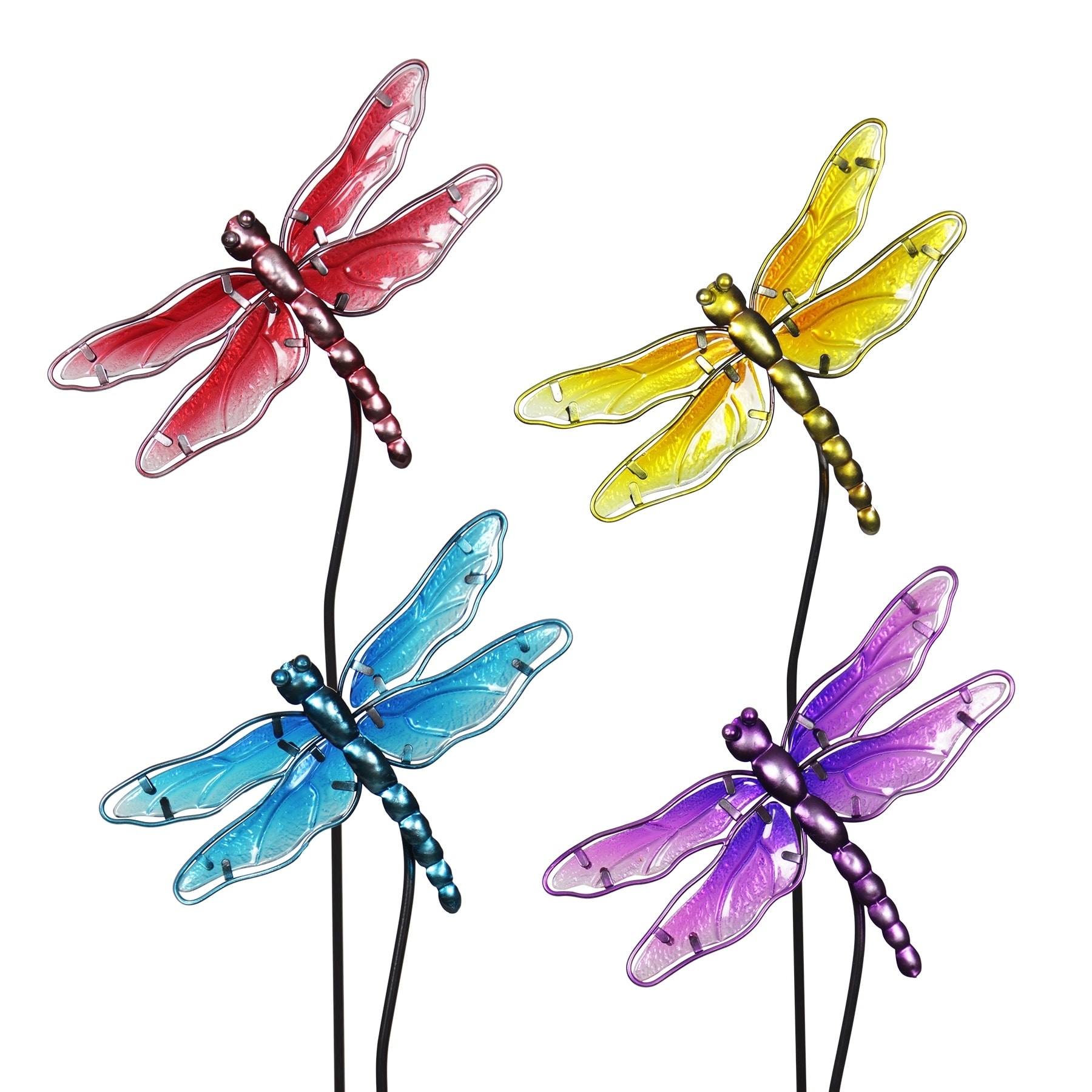 Shop Glass Dragonfly Garden Stakes Set Of 4 Overstock 19994692