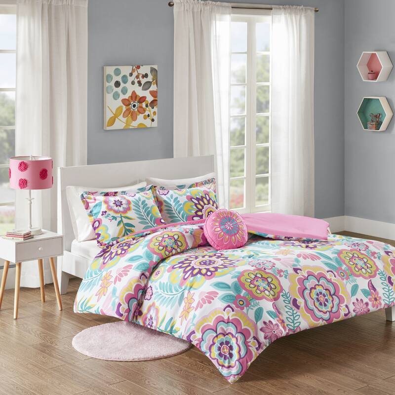 Intelligent Design Corinne Pink Floral 4-piece Comforter Set