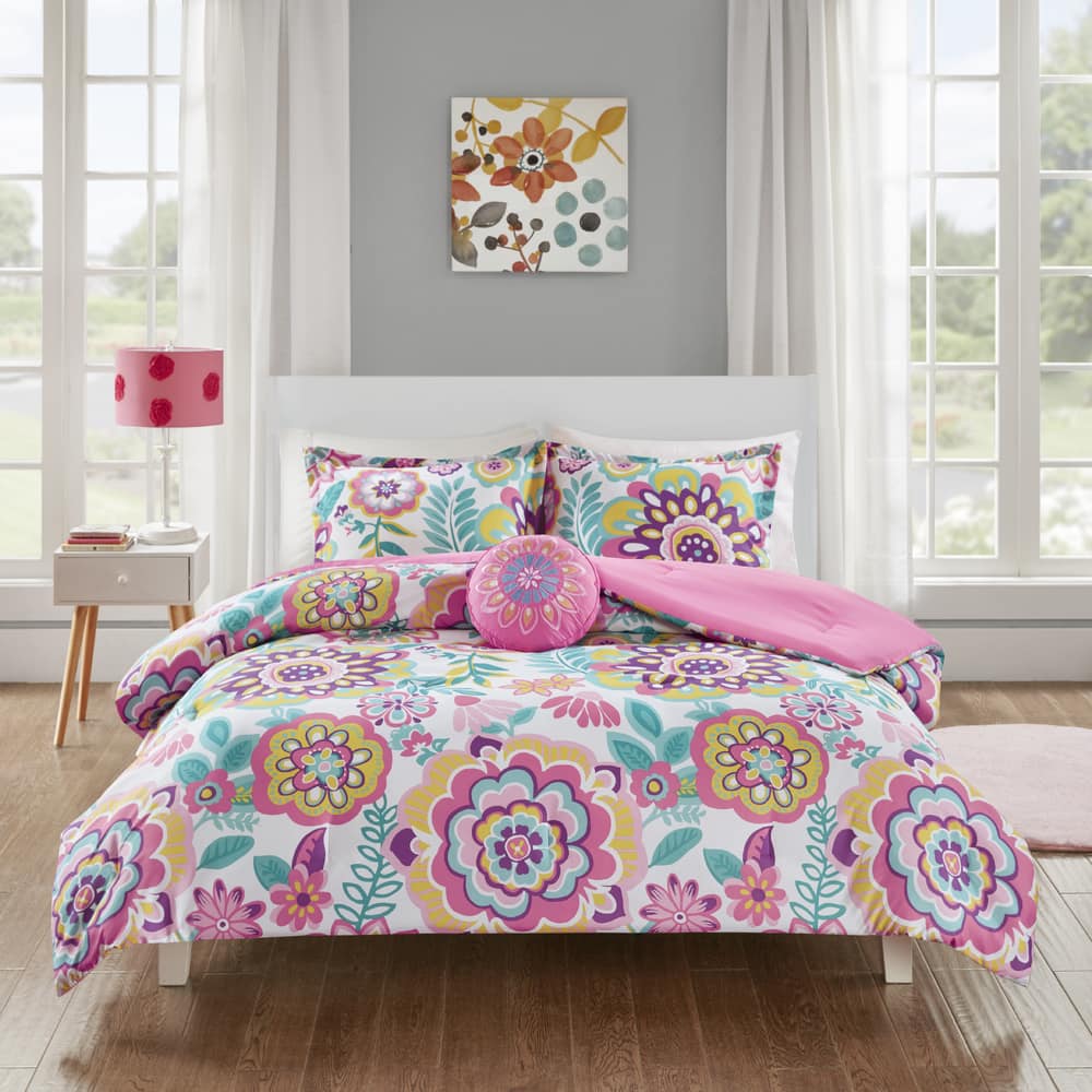 Intelligent Design Corinne Pink Floral 4-piece Comforter Set