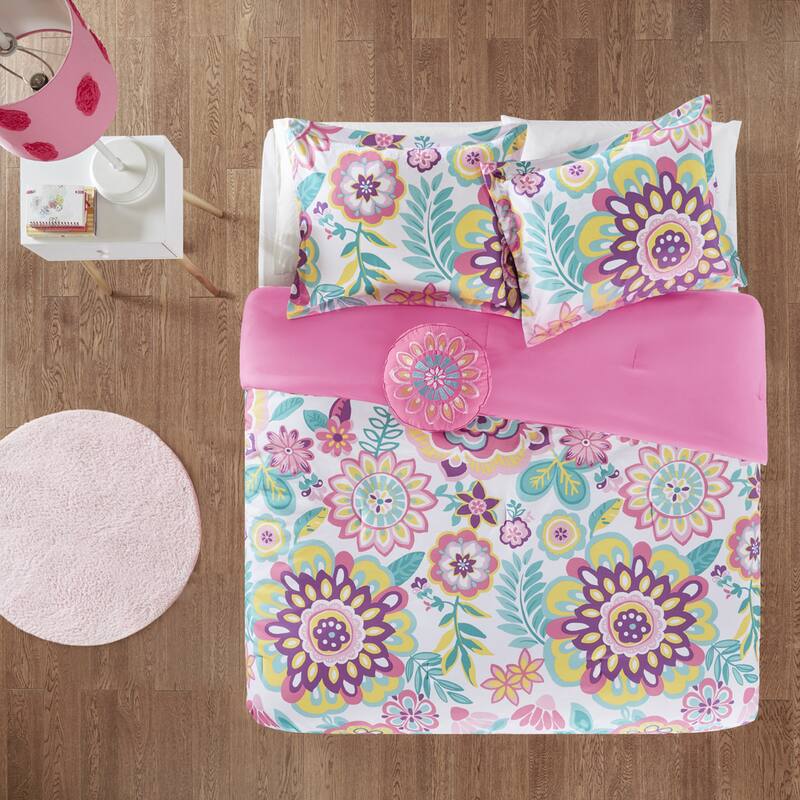 Intelligent Design Corinne Pink Floral 4-piece Comforter Set