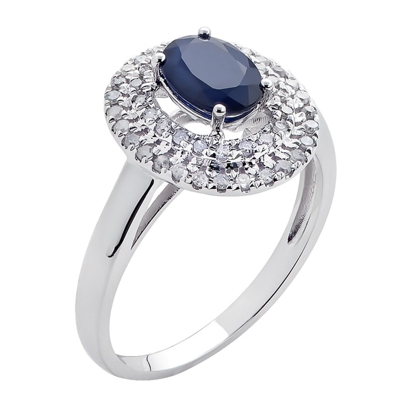 10k White Gold Genuine Square Sapphire and Diamond Ring
