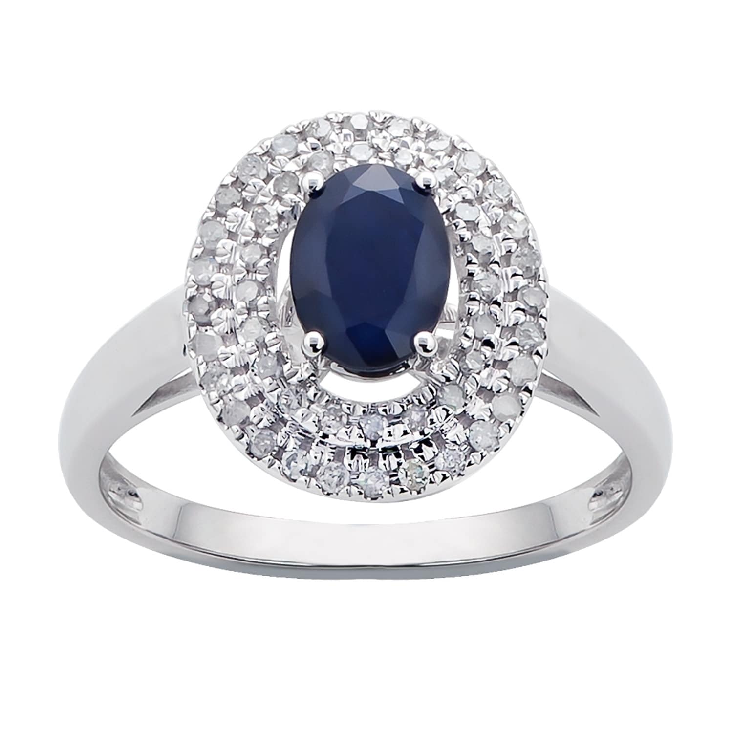 10k White Gold Genuine Square Sapphire and Diamond Ring