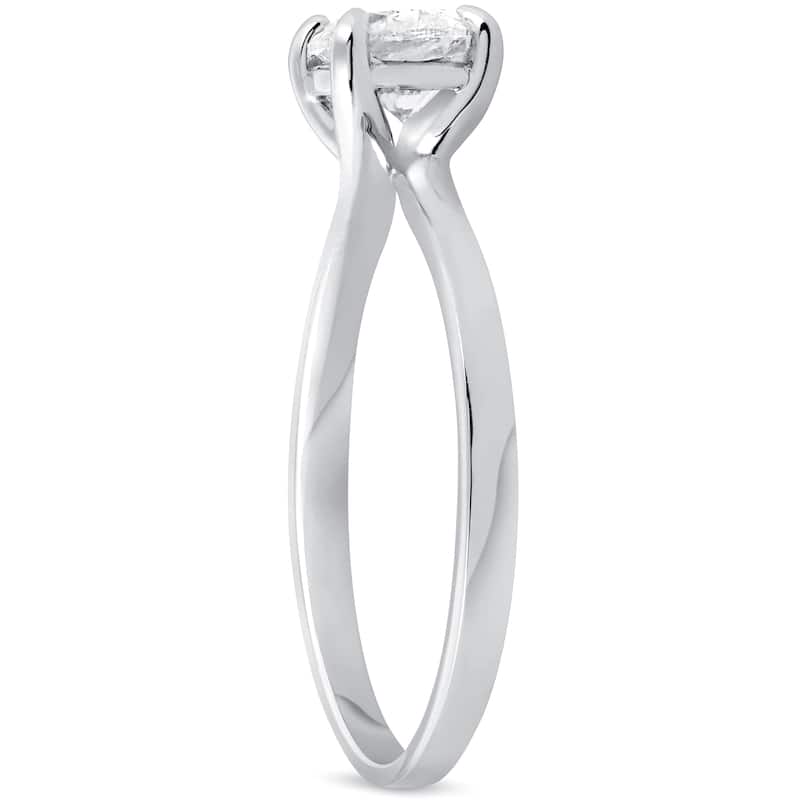 Pompeii3 14K White Gold 3/4 ct TDW Solitaire Diamond Clarity Enhanced Round Brilliant Cut Engagement Ring