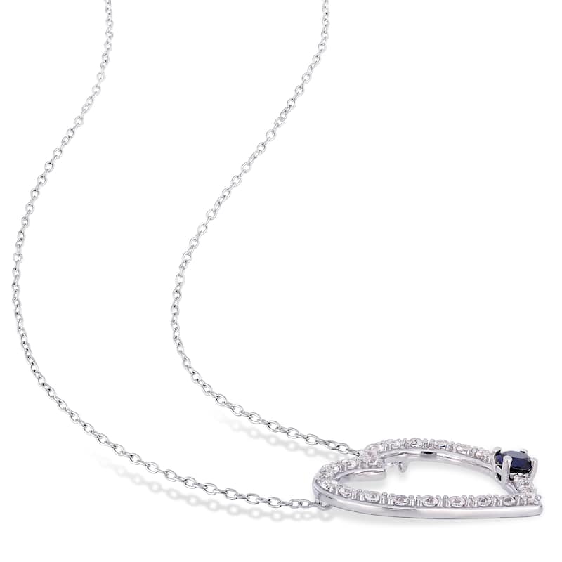 Miadora Sterling Silver Created Blue and Created White Sapphire Open Heart Necklace