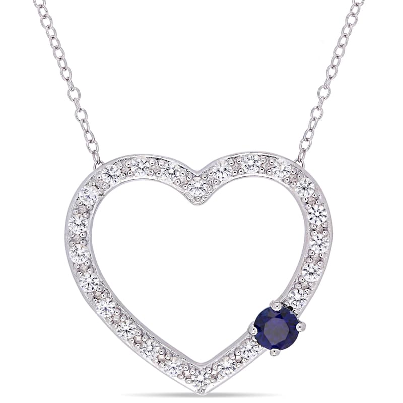 Miadora Sterling Silver Created Blue and Created White Sapphire Open Heart Necklace
