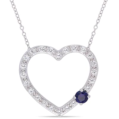 Miadora Sterling Silver Created Blue and Created White Sapphire Open Heart Necklace