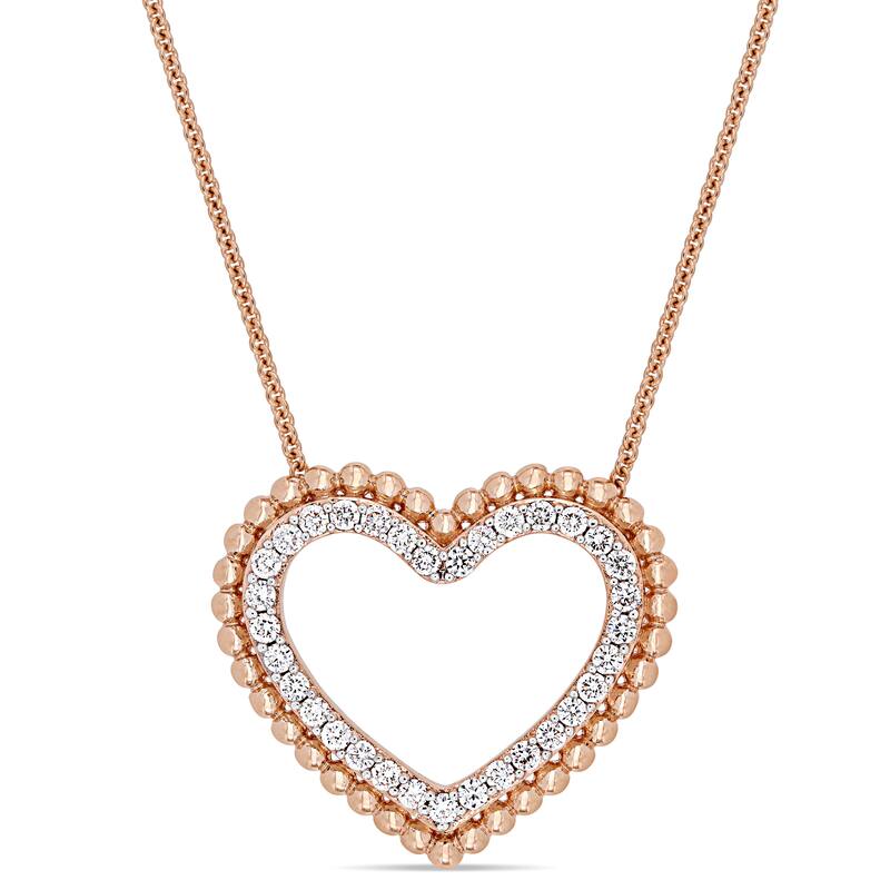 Miadora Signature Collection 14k Rose Gold 1/2ct TDW Diamond Open Heart Beaded Halo Necklace