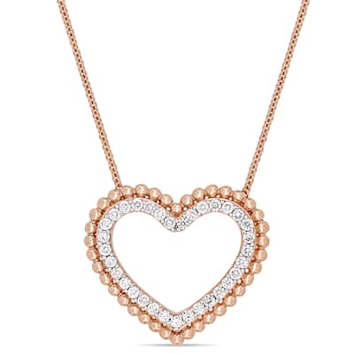 Miadora Signature Collection 14k Rose Gold 1/2ct TDW Diamond Open Heart Beaded Halo Necklace