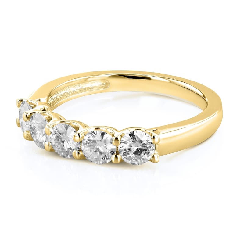 Annello by Kobelli 14k Gold 1ct TDW Round Five Stone Diamond Prong-set Wedding Band - Multiple Color Options