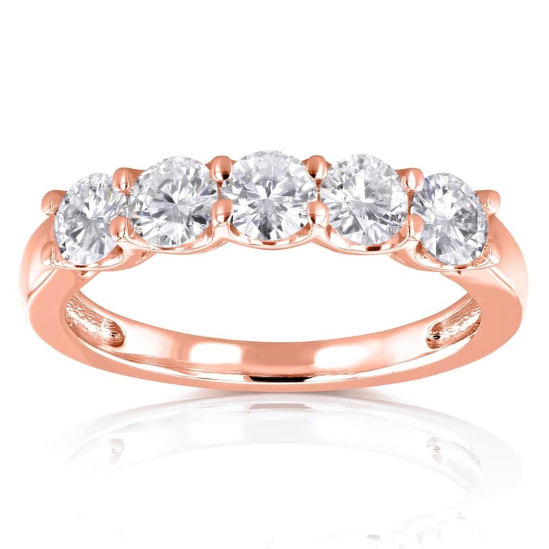 Annello by Kobelli 14k Gold 1ct TDW Round Five Stone Diamond Prong-set Wedding Band - Multiple Color Options