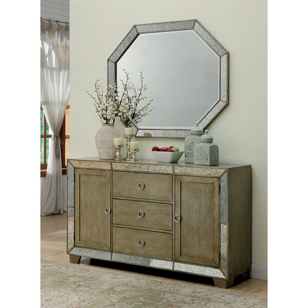 Furniture of America Alera Contemporary Antique Gold Mirrored Server